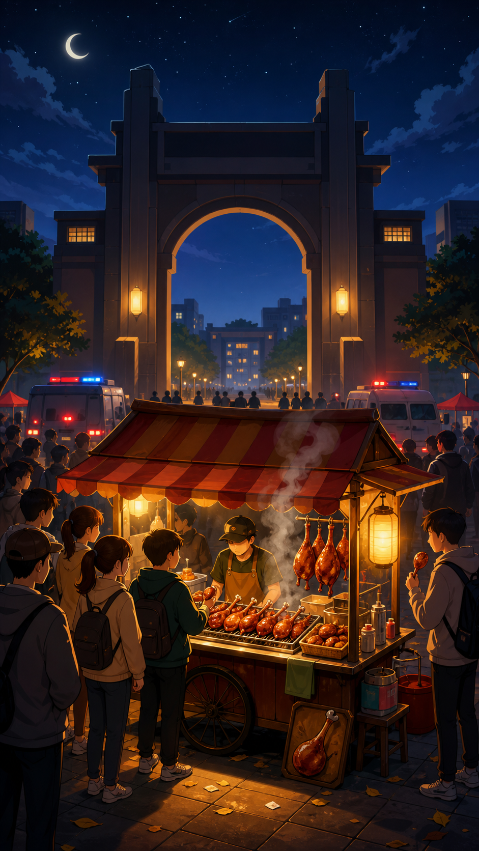 夜晚校门口的抽象烤鹅腿摊游戏场景